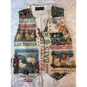 Vintage 90s Cactus Flower Vest Womens S Farm Animal Novelty Print USA Made